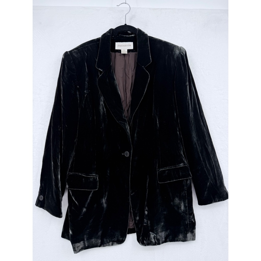 Vintage 90s Jones New York Black Silk Blend Velvet Blazer Womens 16 Gothic